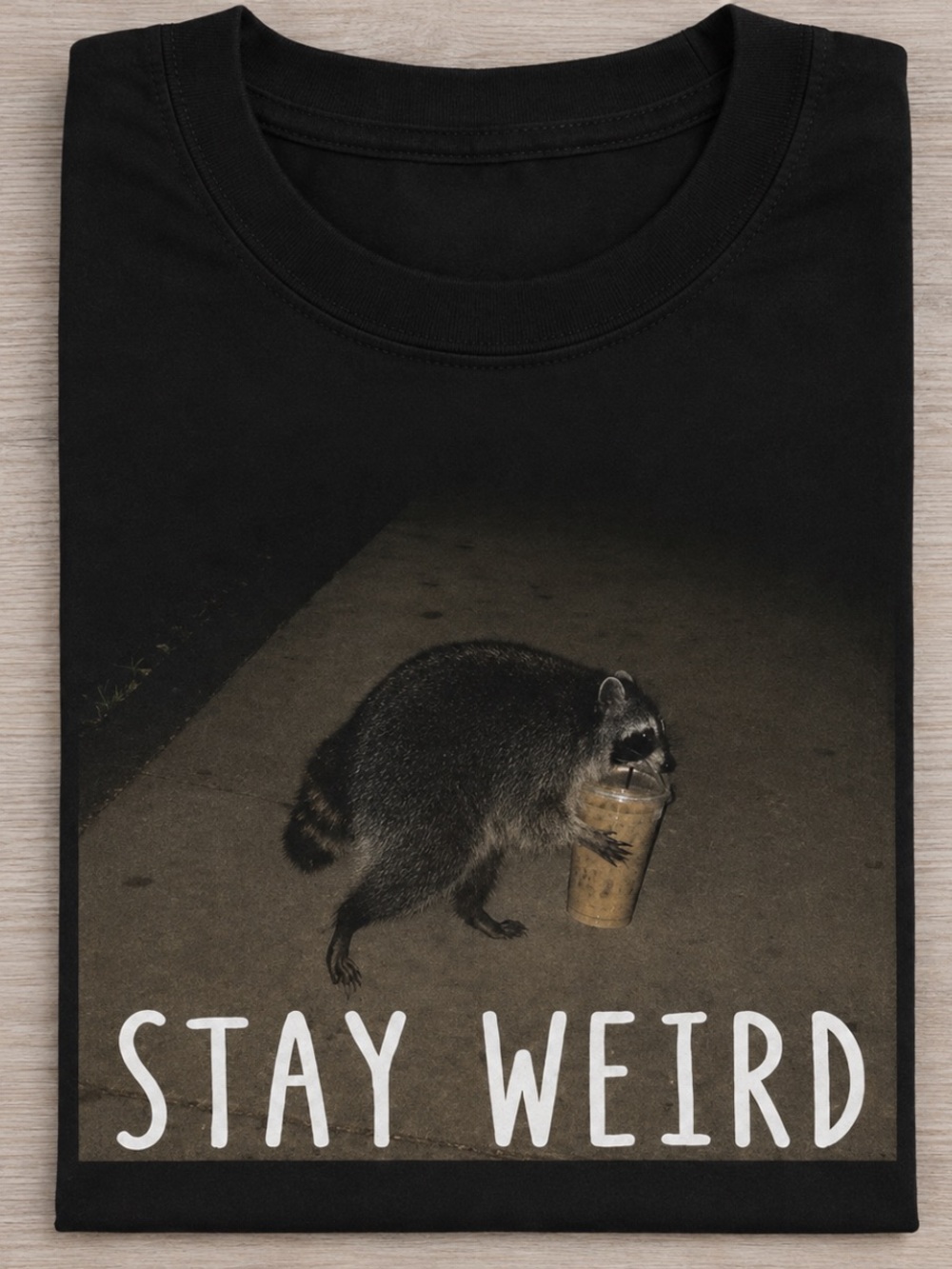Vintage Stay Weird Funny Raccoon Graphic Tee - Black Shirt
